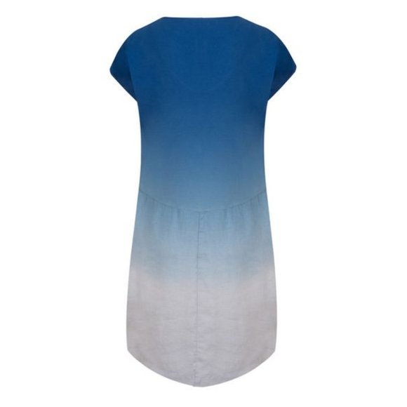 Anthropologie 100% Linen Dip Dye Ombre Mini Midi Dress Casual Sun Summer Pockets - Picture 3 of 10